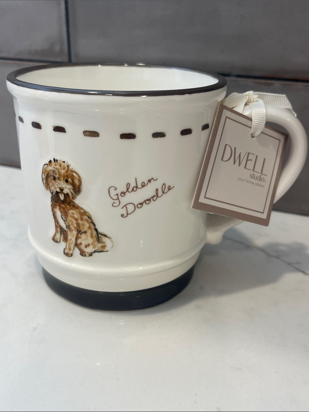 Dwell Studio 🐾 Golden Doodle Ceramic Mug - White with Brown Accents NWT 🐶
